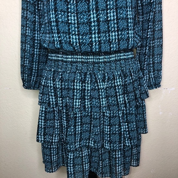 Michael Michael Kors Dress Houndstooth Teal Black & White Ruffle Dress Size L - Picture 4 of 8